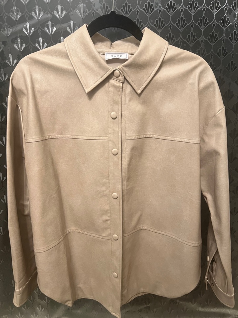 Sage Beige Pleather Button-Front Shirt Jacket